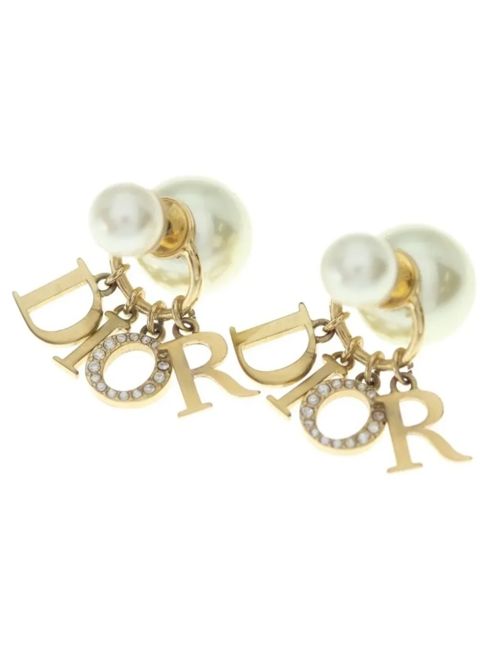Dior Tribales Earrings Logo Pearl Rhinestone Gold